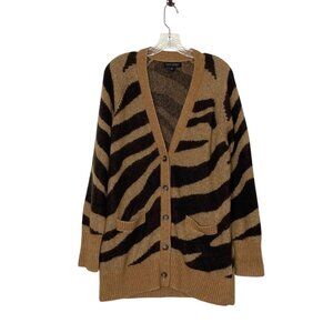 Banana Republic Brown Zebra Print Button Up Alpaca Blend Cardigan Sweater Sz M